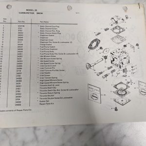 Poulan Tilloston Chain Saw Service Parts List Manual Carburetor Model 25 34034