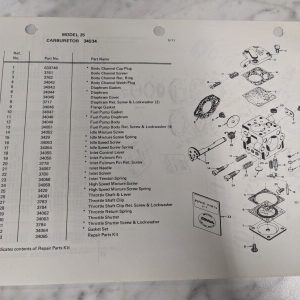 Poulan Tilloston Chainsaw Service Parts List Manual Carburetor Model 25 34034