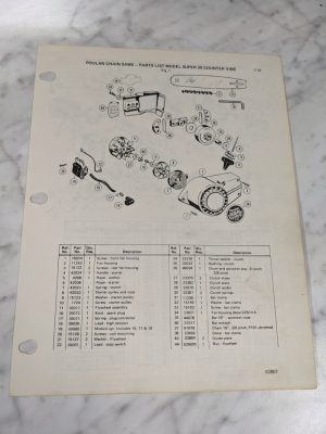 Poulan Illustrated Chainsaw Service Part Manual List Super 25 Counter Vibe 1978