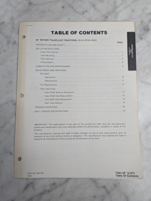 Ford Repair Service Manual 40" Rotary Tiller Attachment 09Gn 3664 84 Lgt Tractor