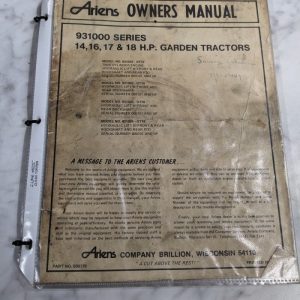 Ariens Owner'S Operator Service Manual 931000 Series 14 16 17 18 Garden Tractor