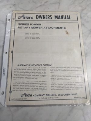 Airens Owners Manual Series 831000 Rotary Mower Atttachments 031968 A