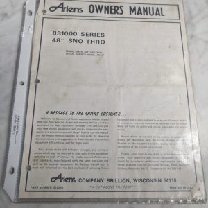 Airens Owners Manual Series 831000 48” Sno-Thro & Service Parts List Operation