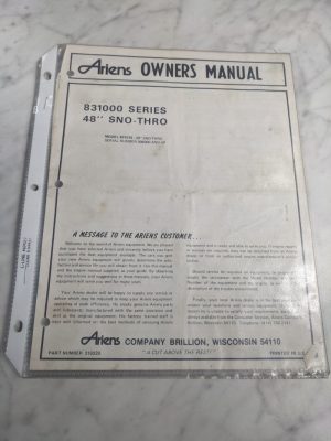 Airens Owners Manual Series 831000 48” Sno-Thro & Service Parts List Operation