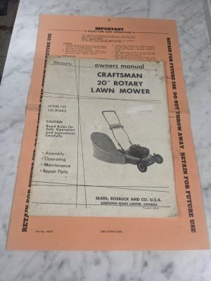 Sears Owners Manual Craftsman 20” Rotary Lawn Mower 131.91563 & Parts List