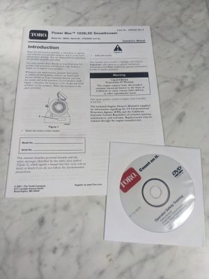 Toro Power Max 1028Lxe Snowthrower Model 38640 3358-623 & Dvd Rom 2007 Manual