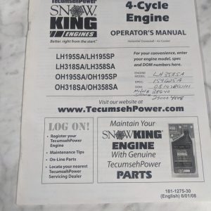 Tecumseh Snow King Engines 4 Cycle Operator'S Manual 181-1275-30 2008
