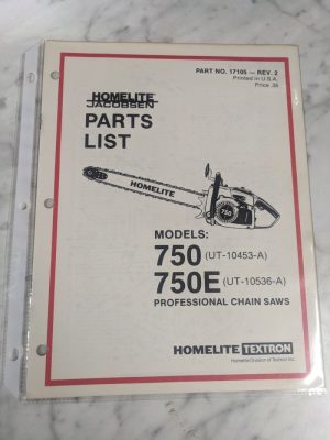 Homelite Chain Saws Illustrated Service Parts List Manual Model 750 E 17105 R2