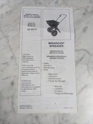 Owner'S Manual #45-0314 Broadcast Spreader 2001
