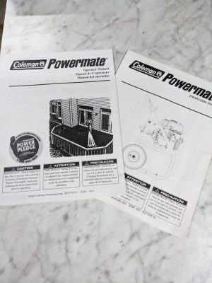 Coleman Powermate Operator Service Manual & Insert Power Washer Pw0912500