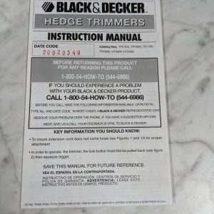 Black & Decker Hedge Trimmers Instruction Owner Manual Tr14000-Tr2200