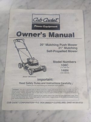 Cub Cadet Owner'S Manual 20” Mulching Push Mmower 108C 148N