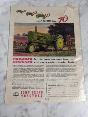 John Deere 1953 Vintage Tractor 70 Series Jd Row-Crop Farm Advertisment