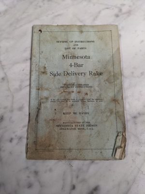 Minnesota State Prison 4-Bar Side Delivery Rake Setup Owner Service Parts Manual