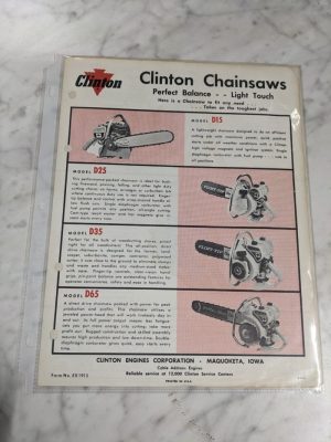 Clinton Chain Saws Sales Brochure Literature D25 D35 D65 & Price List 1967 Ad