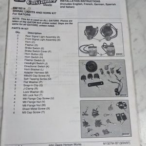 John Deere Bm19214 Signal Lights & Horn Kit Installation Instruction Manual 1997