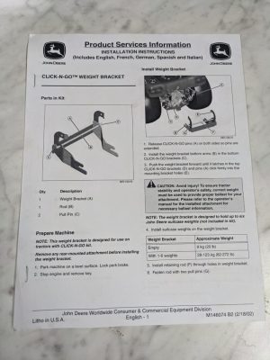 John Deere Click-N-Go Weight Kit Installation Instruction Manual M146074