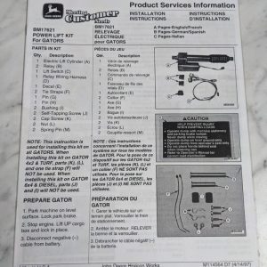 John Deere Bm17621 Power Lift Kit Installation Instruction Manual M114564 1997