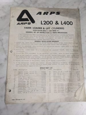 Arps L200 L400 Farm Loader & Lift Cylinder Operator Service Manual Parts List