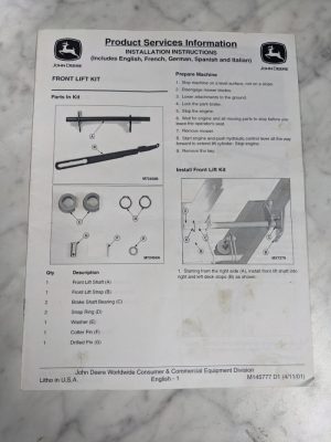 John Deere Service Installation Instruction Manual Front Lift Kit M145777