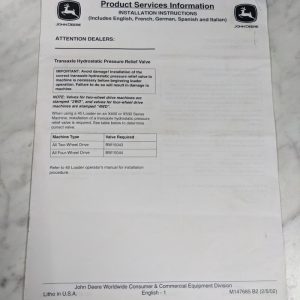 John Deere Service Dealer Instruction Transaxle Hydrostatic Pressure Valve