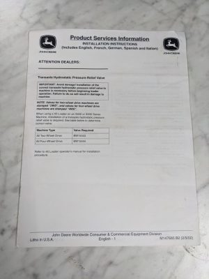 John Deere Service Dealer Instruction Transaxle Hydrostatic Pressure Valve