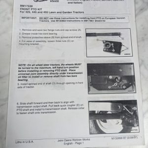 John Deere Installation Instruction Manual Front Pto Kit Bm17330 M132658 425 445