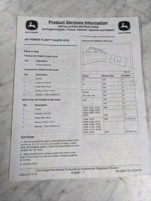 John Deere Installation Instruction Manual Hp Power Flow Chute Kits M153507