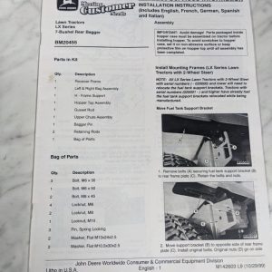 John Deere Installation Instruction Manual Lx Series Rear Bagger Bm20455 M142603