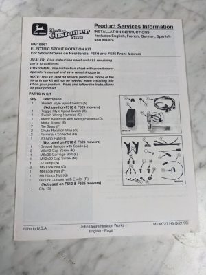 John Deere Installation Instruction Manual Electric Rotation Kit M138727 Bm19867