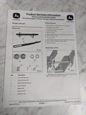 John Deere Service Installation Instruction Manual Front Lift Kit M145777