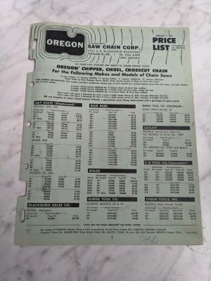 Oregon Retailer Parts Price List Catalog Sales Literature Catalog 1957