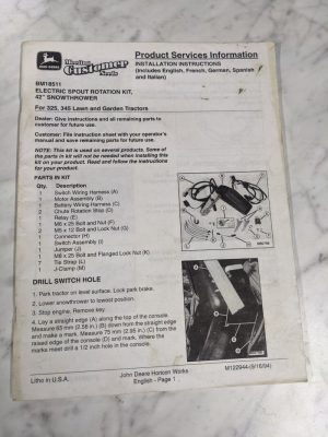 John Deere Service Installation Instruction Manual Bm18511 Electric Rotation Kit