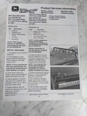 John Deere Service Installation Instruction Manual Bm17823 Bedliner M119332