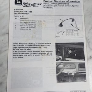 John Deere Service Installation Instruction Manual Am126091 Power Outlet Kit