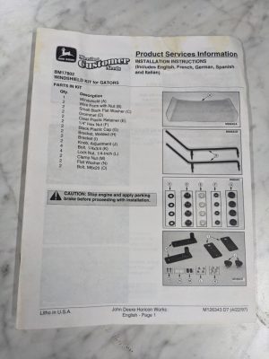 John Deere Installation Instruction Manual Bm17802 Windshield Kit M126343