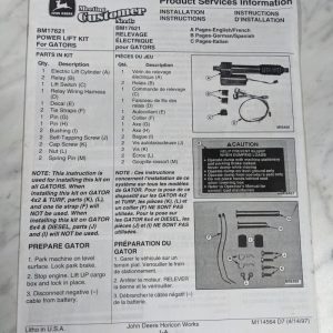 John Deere Installation Instruction Manual Bm17621 Power Lift Kit M114564