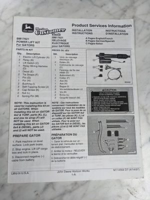 John Deere Installation Instruction Manual Bm17621 Power Lift Kit M114564