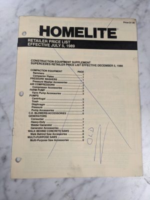 Homelite Retailer Parts Price List 1989 Chain Saw Sales Catalog Dealer Book