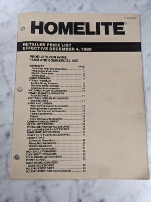 Homelite Retailer Parts Price List 1989 Chain Saw Sales Catalog Dealer Shop