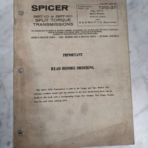 Spicer Sst-10 Sst-20 Split Torque Transmissions Illustrated Parts List Manual