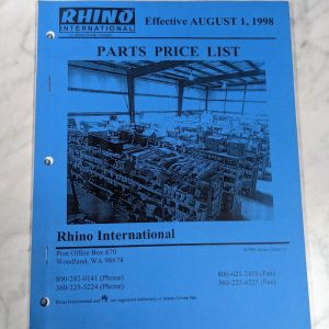 Rhino International Parts Price List Book Catalog Manual August 1998 Alamo