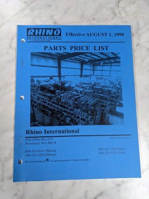 Rhino International Parts Price List Book Catalog Manual August 1998 Alamo