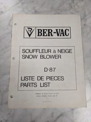 Ber-Vac Snowblower D-87 Spare Service Parts List Book Manual Catalog 655031