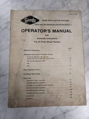 Gandy Row Applicator System Operator Service Manual Parts List Ih Press Planter