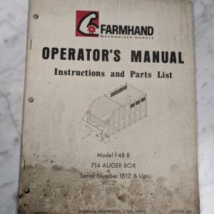 Farmhand Operator'S Service Manual Parts List F48-B 714 Auger Box