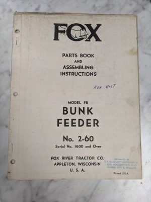 Fox Service Parts List Assembly Manual Catalog Bunk Feeder Fb #2-60 Model