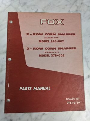 Fox Service Parts List Manual Catalog 2 3 Row Corn Snapper 249-002 378-002