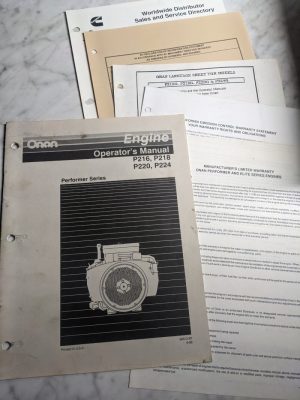 Onan Engine Operator'S Manual P216 P218 P220 P224 Performer Series 9-96