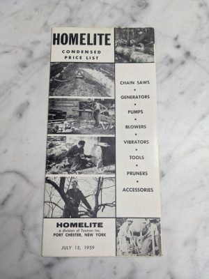 Homelite Products Condensed Price List July 1959 Chain Saws Generators Pumps